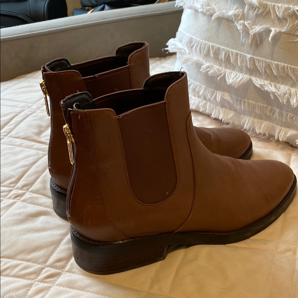 Cole Haan Brown Ankle Boots with Gold Zipper